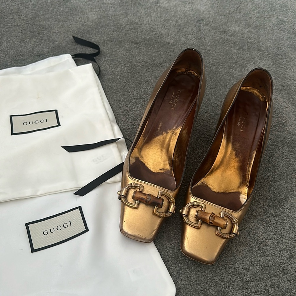 RARE Vintage Gucci Bamboo Horsebit Gold Shoes size 7